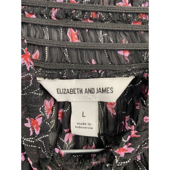 Elizabeth And James Long Sleeve Black Floral Sheer Smocked Neck Top Large - Picture 3 of 4
